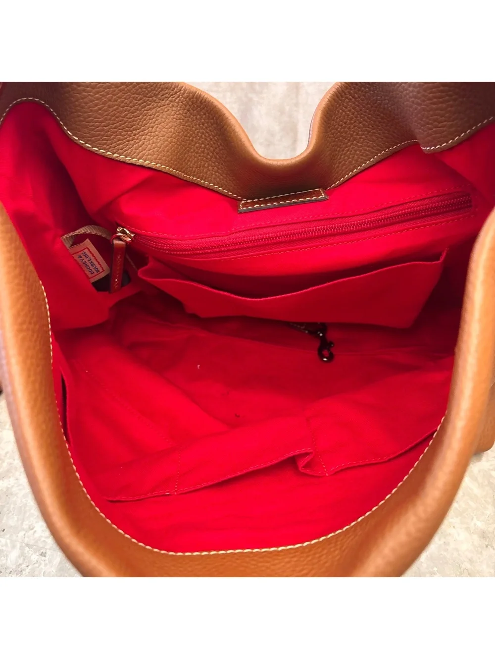 Dooney & Bourke Pebbled Leather Hobo Shoulder Bag with Matching Wristlet - Cognc